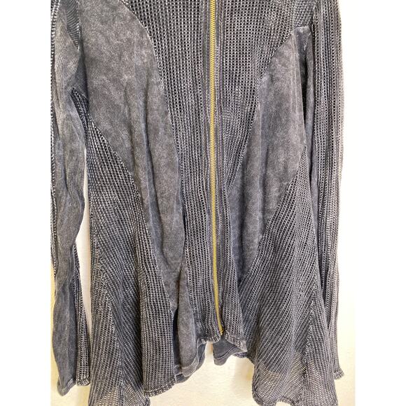 T Party Fish Net Ribbed Panel Hoodie Mineral Navy Sz Lg Zipper Shark Bite Hem - Picture 2 of 11